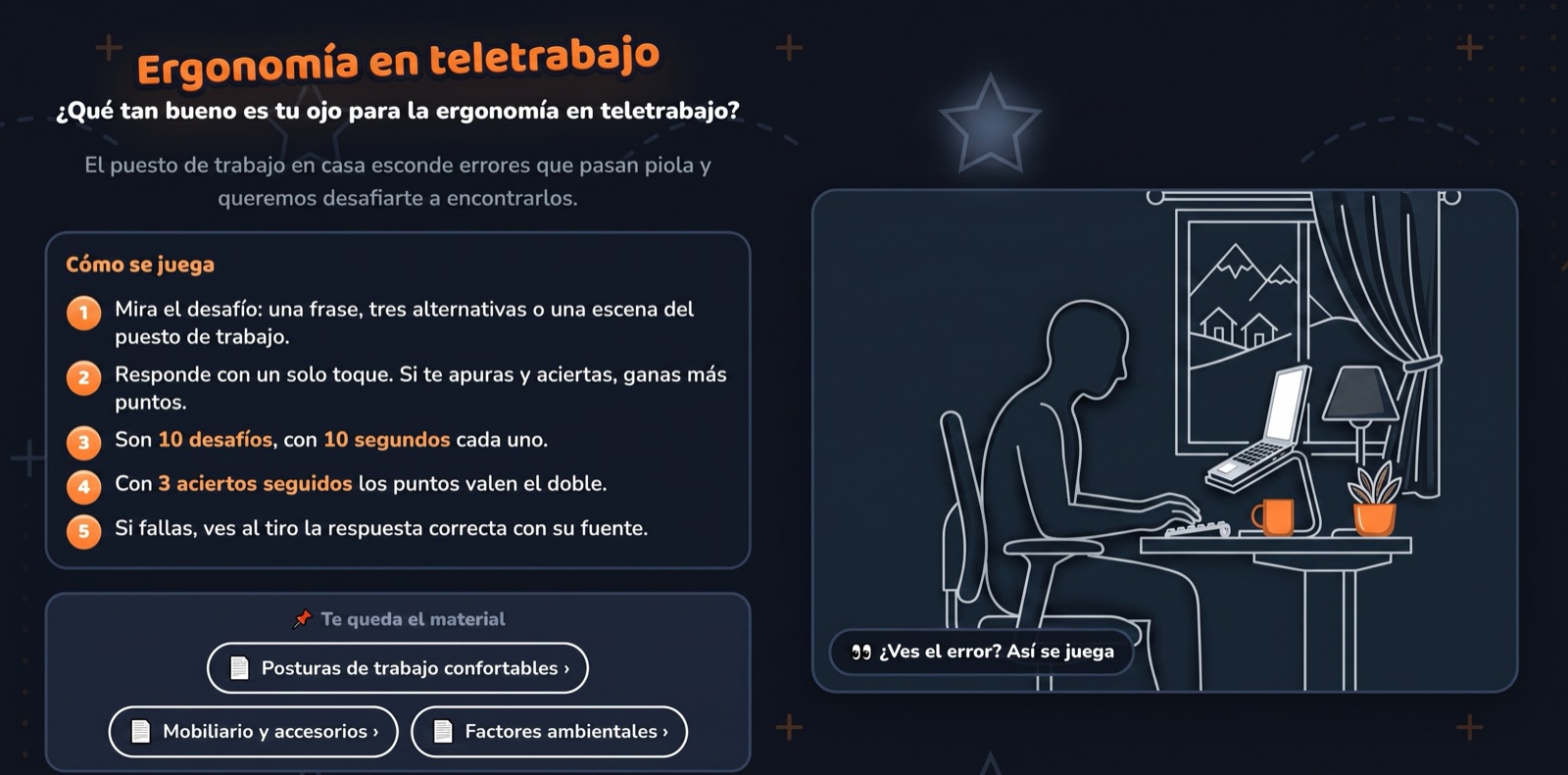Instrucciones del reto y la sección "Repasa antes de jugar" con las fichas de la Mutual de Seguridad